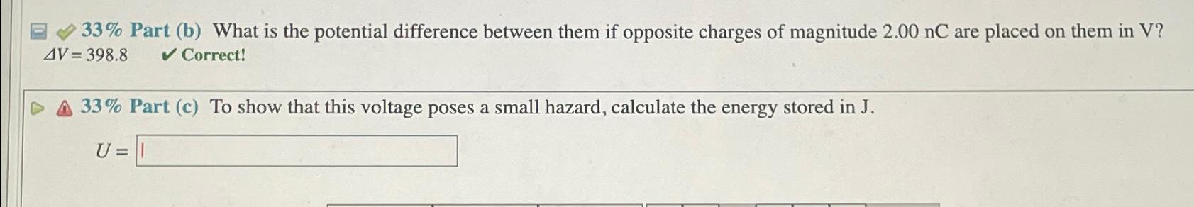 33% Part (b) What is the potential difference between | Chegg.com