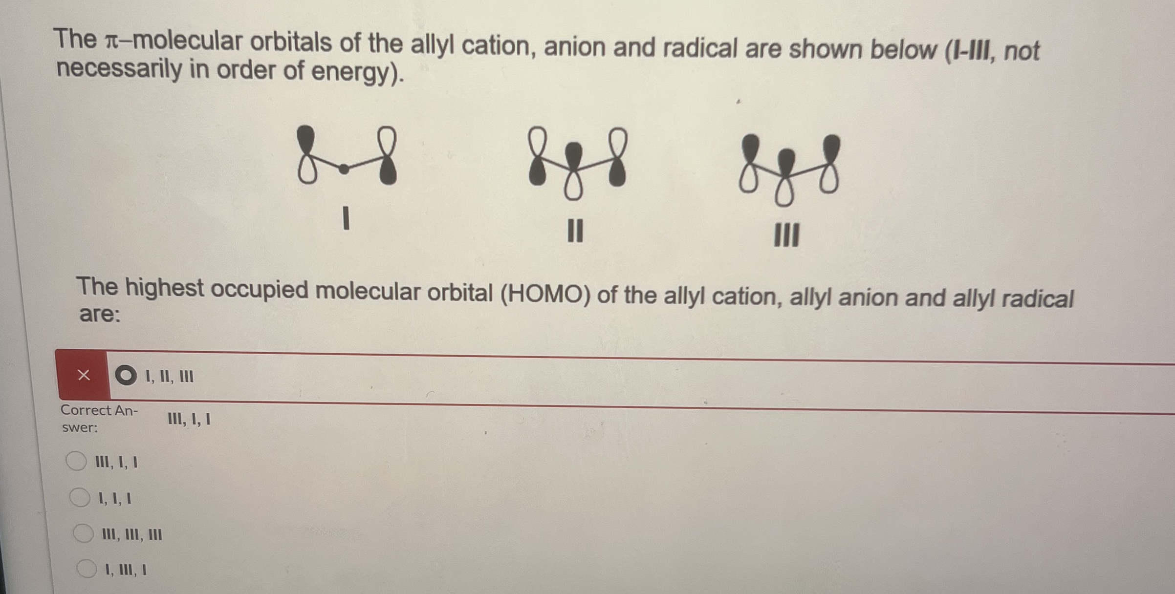 Solved The π-molecular orbitals of the allyl cation, anion | Chegg.com