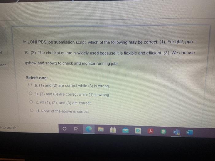 Solved In LONI PBS job submission script, which of the | Chegg.com