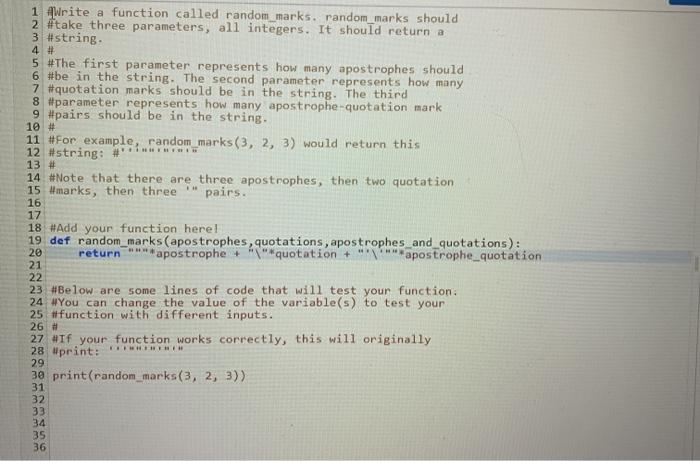 Solved 4# 1 qWrite a function called random_marks. | Chegg.com