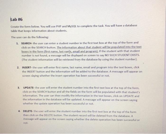 Solved Lab #6 Create the form below. You will use PHP and | Chegg.com