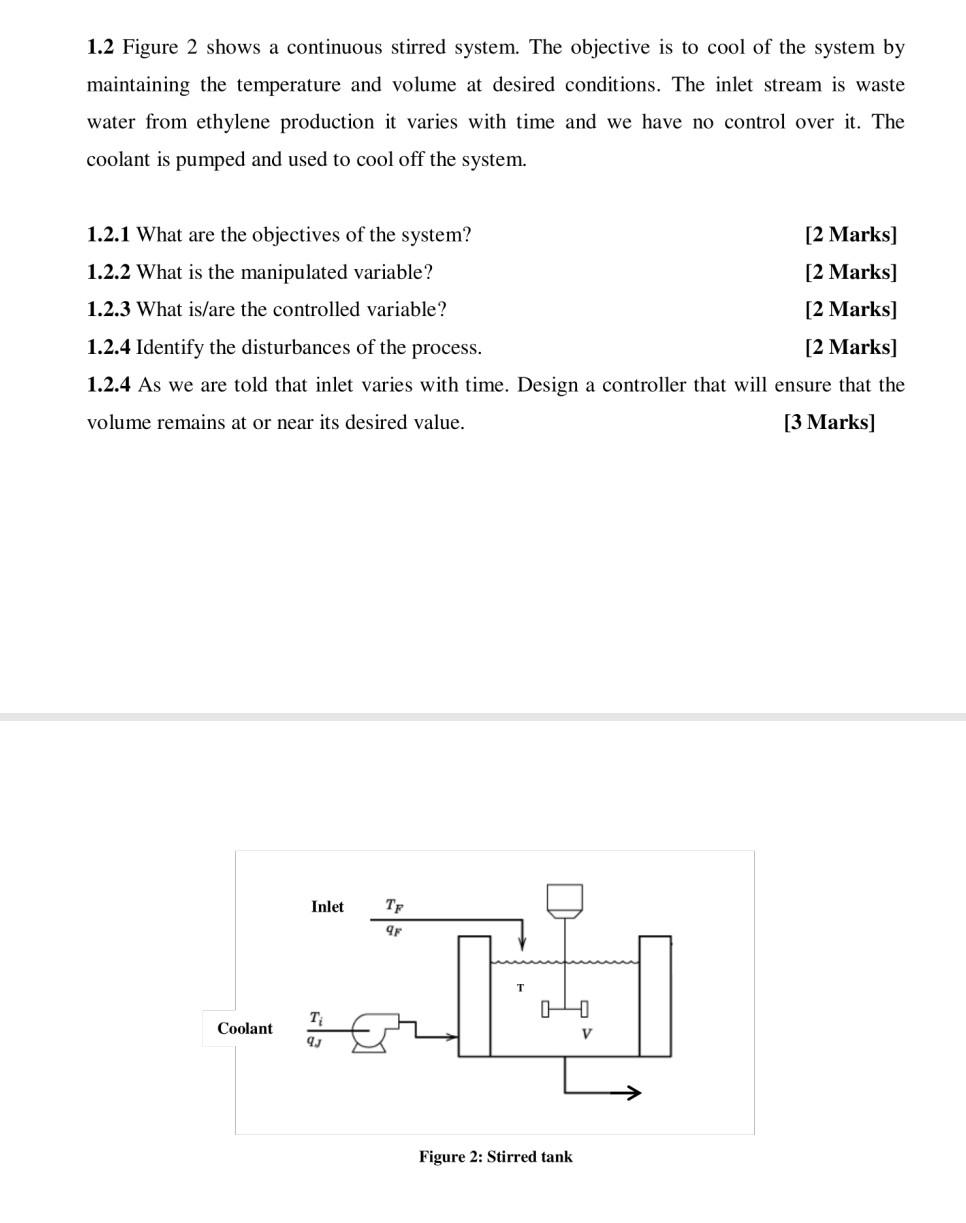 Solved 1.2 Figure 2 shows a continuous stirred system. The | Chegg.com