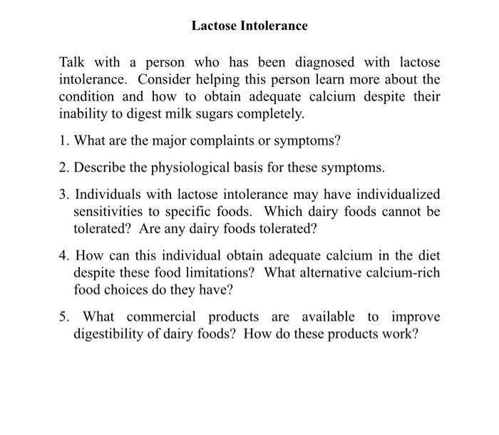 Solved Lactose Intolerance Talk with a person who has been