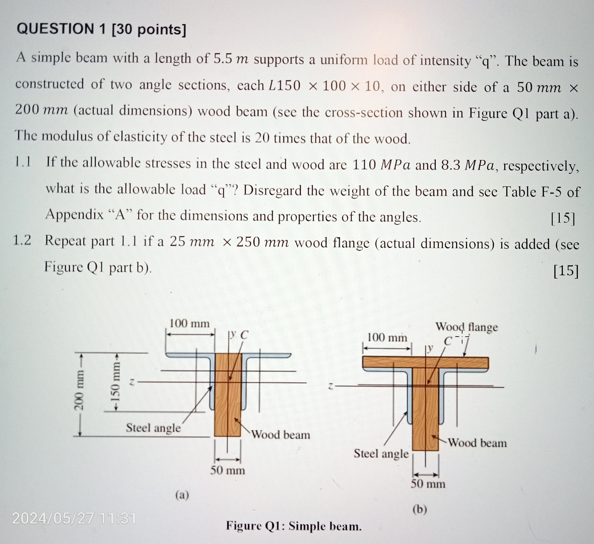 Solved QUESTION points]A simple beam with a length of 5.5m | Chegg.com