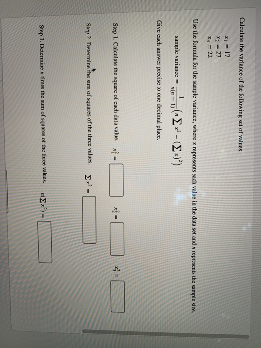 Solved Calculate the variance of the following set of | Chegg.com