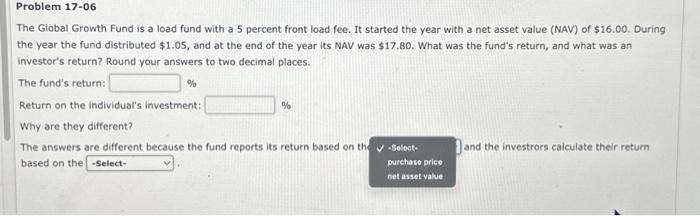 Solved The Global Growth Fund is a load fund with a 5 | Chegg.com