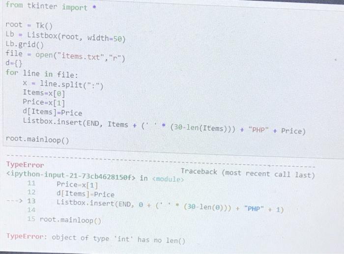 Solved Python Program using tkinter:How do you format it in | Chegg.com