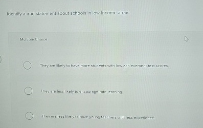 Solved Identify a true statement about schools in low-income | Chegg.com