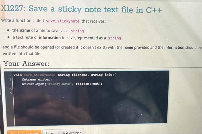 Solved X1227: Save a sticky note text file in C++ Write a | Chegg.com