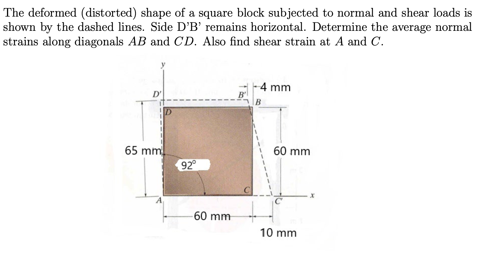 Solved Find the average normal strains along diagonals AB | Chegg.com