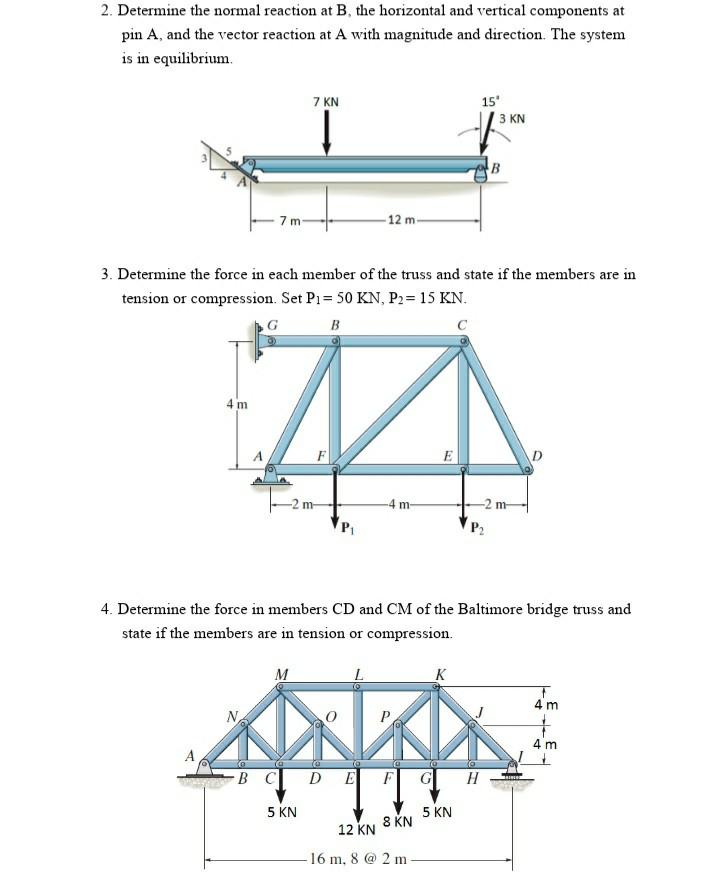 Solved 2. Determine the normal reaction at B, the horizontal | Chegg.com