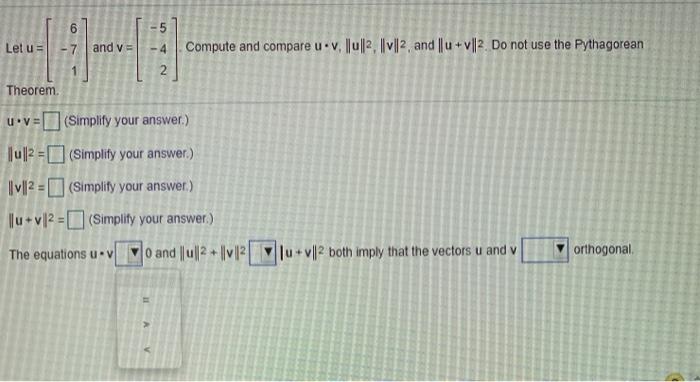 Solved 6 -5 Let us - 7 and v Compute and compare u.v, | u || | Chegg.com