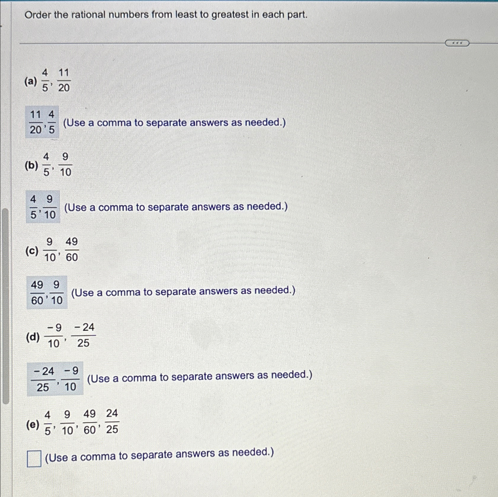 Solved Order the rational numbers from least to greatest in | Chegg.com