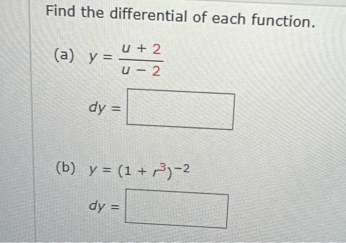 Solved Find the differential of each function. (a) | Chegg.com