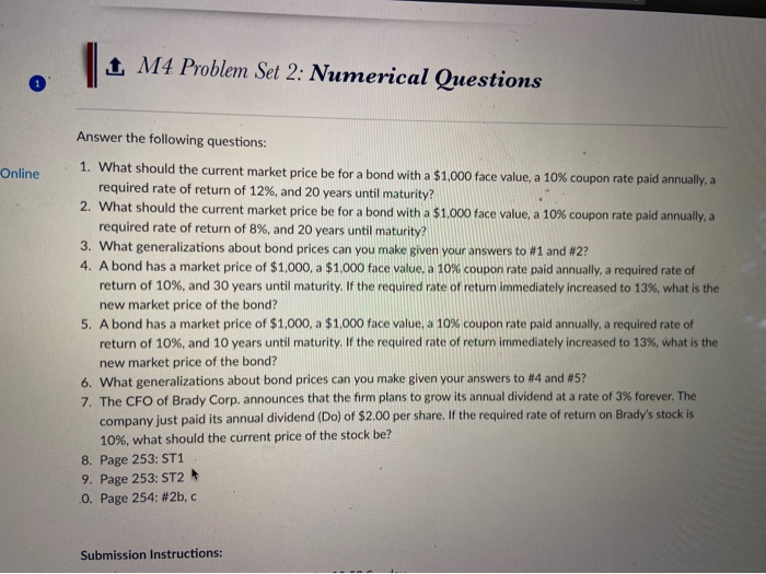 Solved 1 M4 Problem Set 2: Numerical Questions Online Answer | Chegg.com