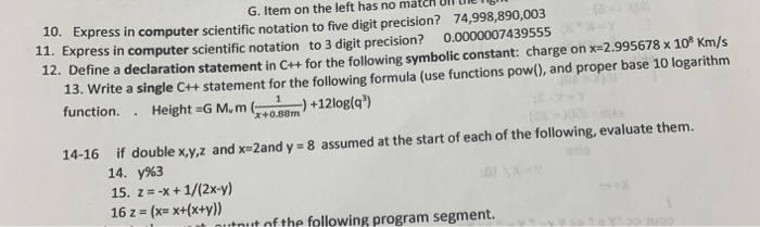 Solved G. Item on the left has no match der Urges 10. | Chegg.com