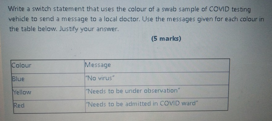 Solved Write a switch statement that uses the colour of a | Chegg.com