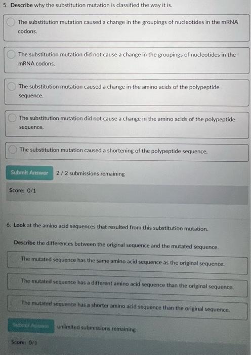 Solved 5. Describe why the substitution mutation is | Chegg.com