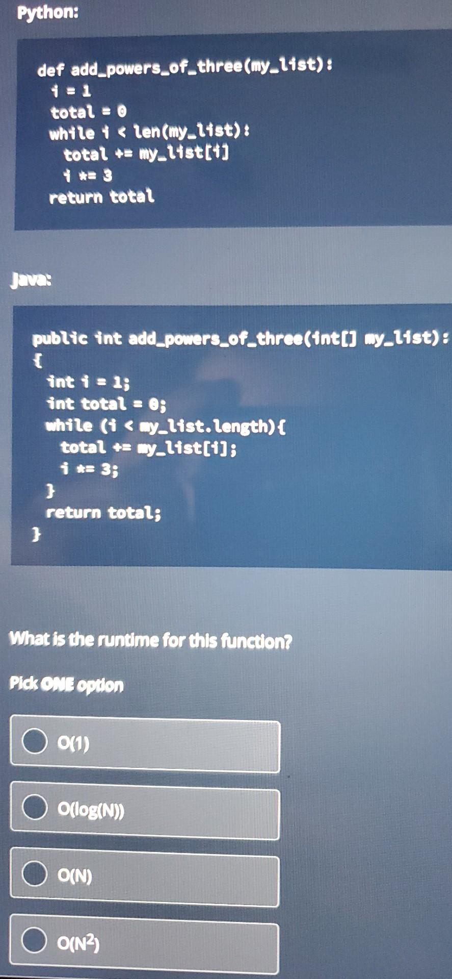 Solved Python: def add_powers of three(my_14st): 4:1 total = | Chegg.com