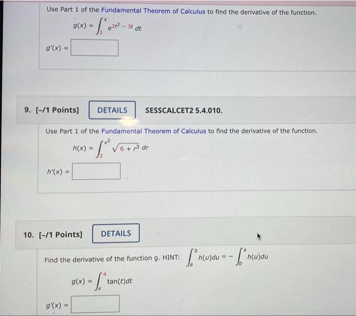 Solved VERS Use Part 1 of the Fundamental Theorem of | Chegg.com
