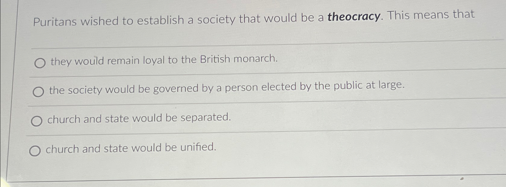 Solved Puritans wished to establish a society that would be | Chegg.com