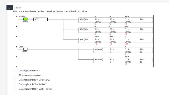 Select the answer below that best describes the function of the circuit below
61
Data register D60 = 0
All answers are correc