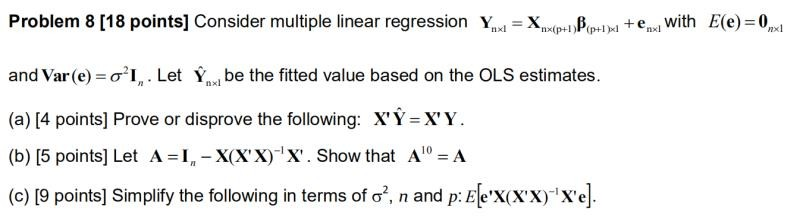 Solved Problem 8 [18 points] Consider multiple linear | Chegg.com