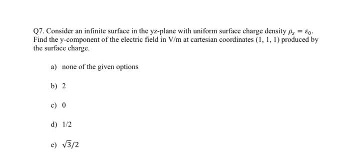 Solved Q7. Consider an infinite surface in the yz-plane with | Chegg.com
