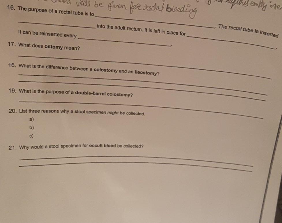 Solved 16. The purpose of a rectal tube is to will be given