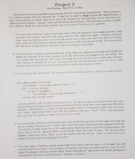 Solved Project 3 Due Monday, July 20 by 11:59pm This project | Chegg.com