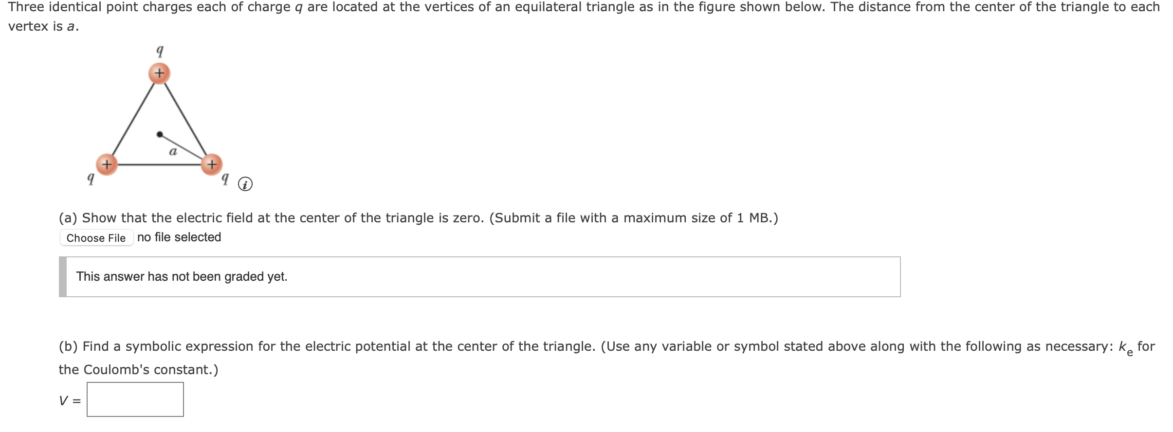 Solved Three identical point charges each of charge q ﻿are | Chegg.com