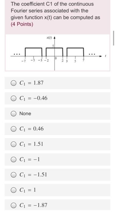 Solved The coefficient C1 of the continuous Fourier series | Chegg.com