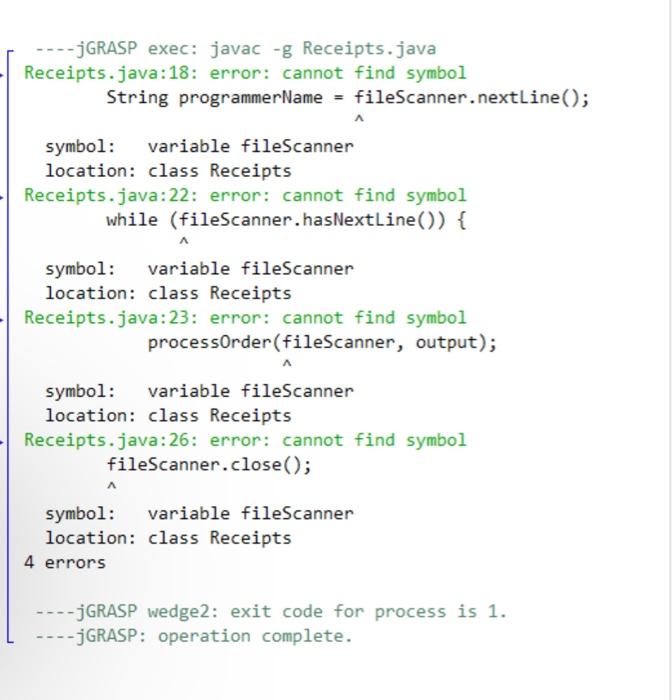 Solved ---jGRASP exec: javac -g Receipts.java | Chegg.com