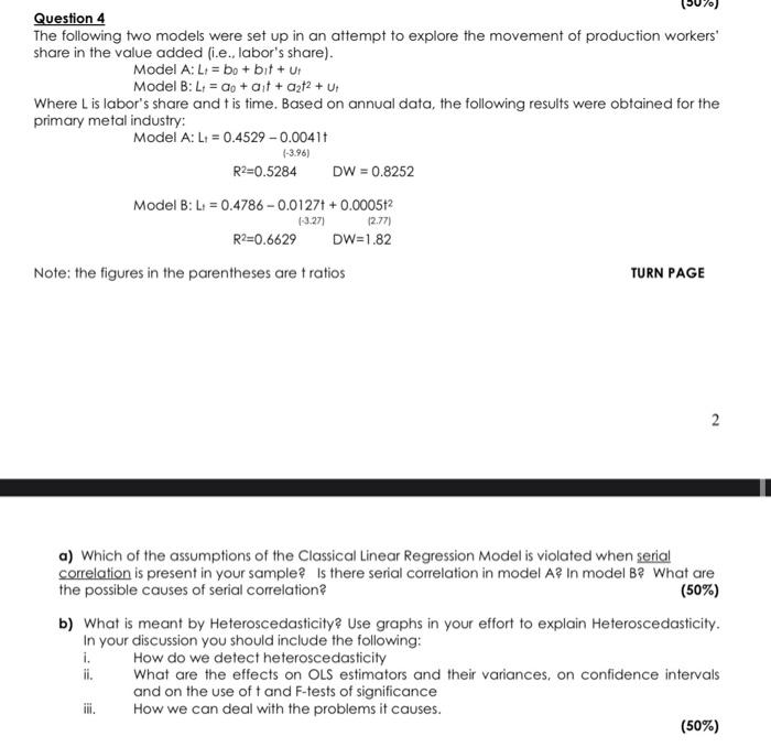 Solved Question 4 The following two models were set up in an | Chegg.com