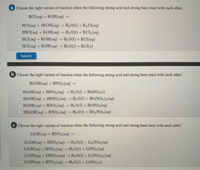 Solved a Choose the right variant of reaction when the