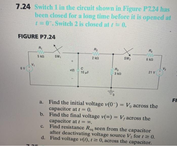 Solved 7.24 Switch 1 in the circuit shown in Figure P7.2A Chegg