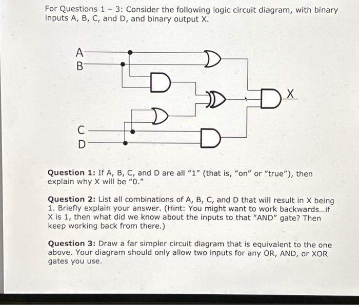 Solved For Questions 1-3: Consider The Following Logic | Chegg.com