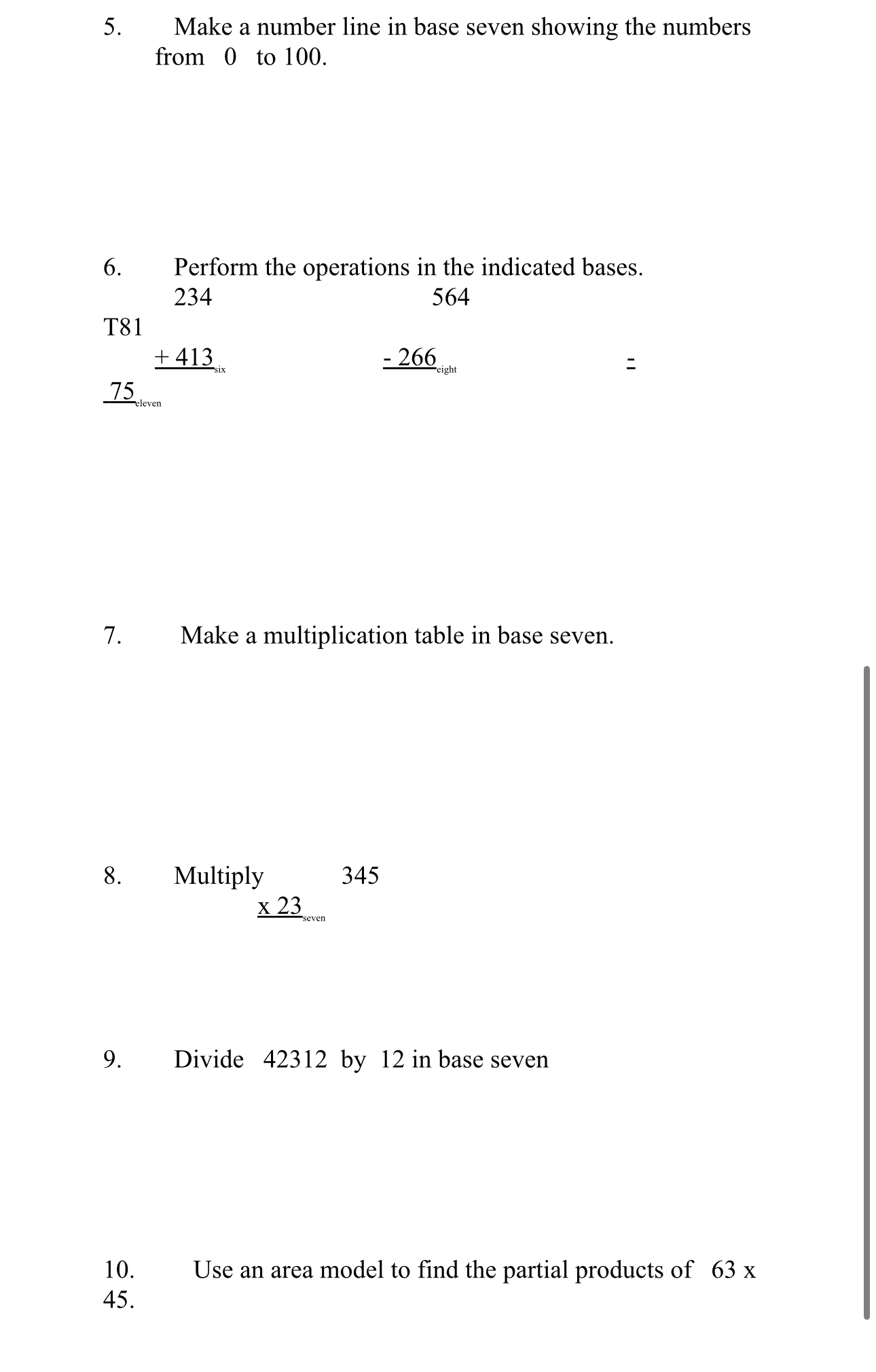Solved Make a number line in base seven showing the numbers | Chegg.com