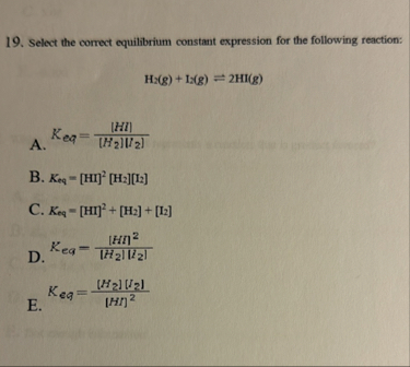 Solved Select the correct equilibrium constant expression | Chegg.com