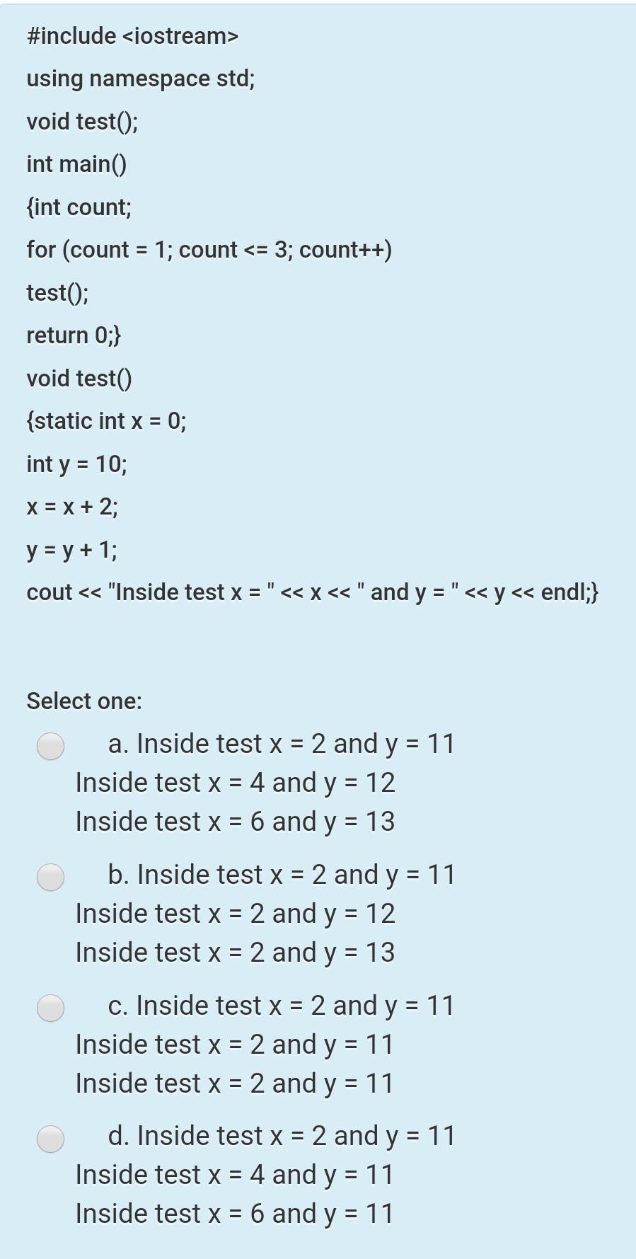 Solved #include using namespace std; void test(); int | Chegg.com