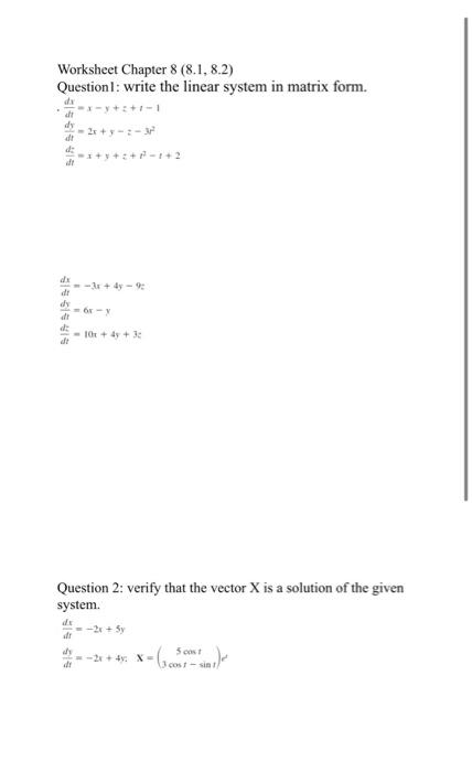 Solved Worksheet Chapter 8(8.1,8.2) Question I: write the | Chegg.com