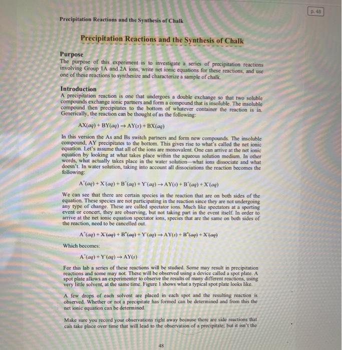 Solved Lab 5: Precipitation Reactions and the Synthesis of | Chegg.com