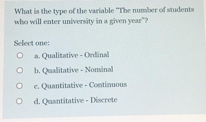 Solved What is the type of the variable "The number of | Chegg.com