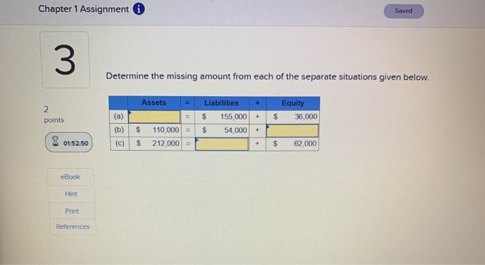 Solved Chapter 1 Assignment Saved 3 Determine the missing | Chegg.com