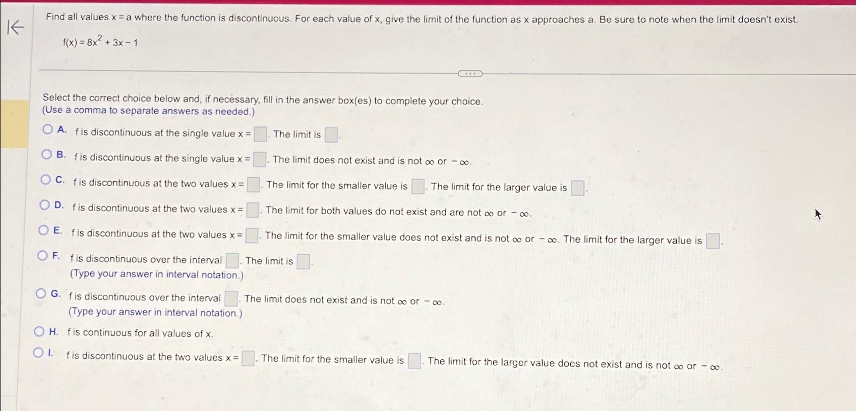 Solved Find All Values Xa Where The Function Is 1166