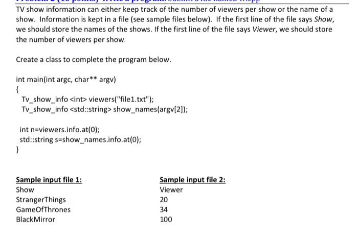 Solved TV show information can either keep track of the | Chegg.com