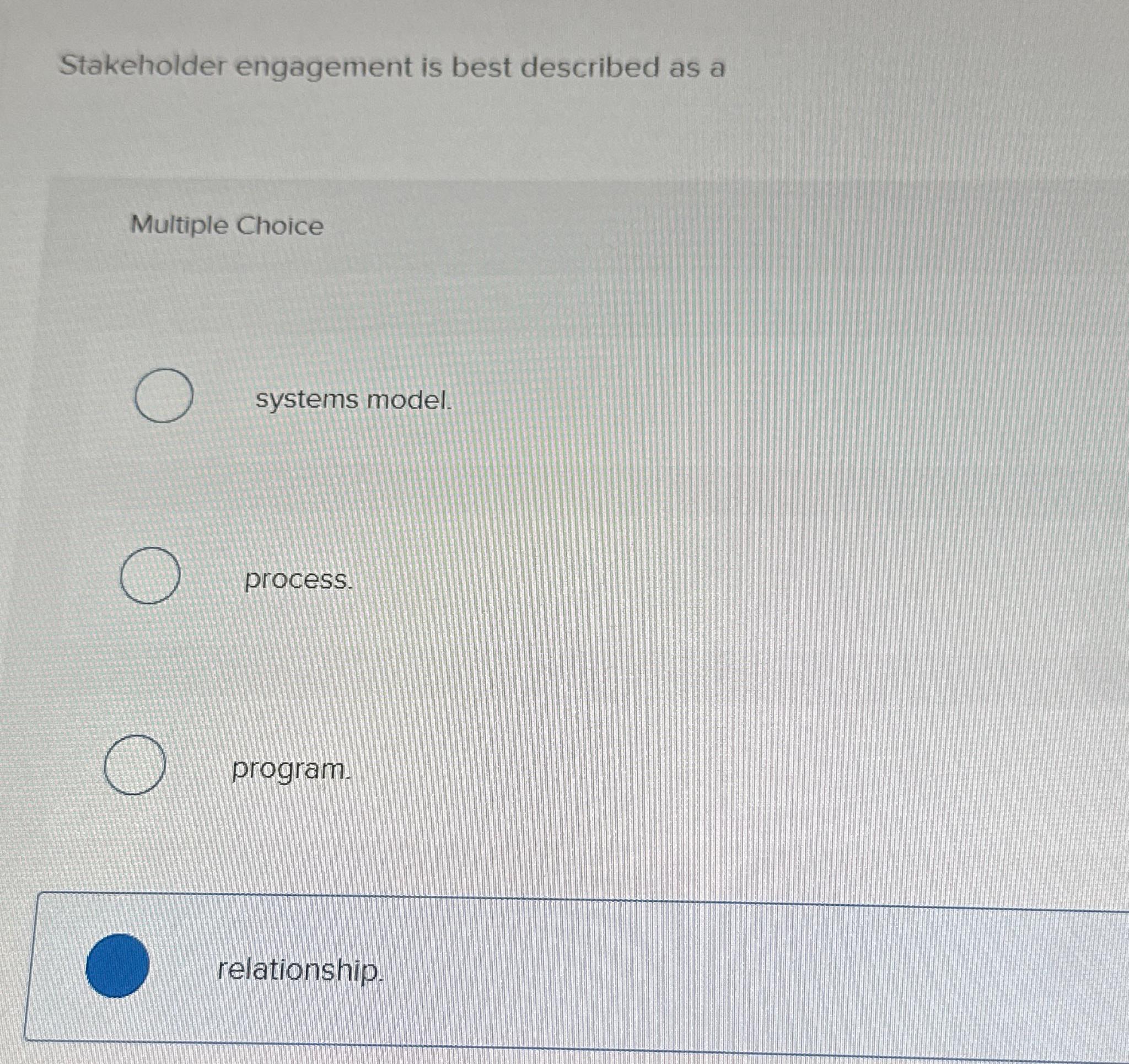 Solved Stakeholder engagement is best described as aMultiple | Chegg.com