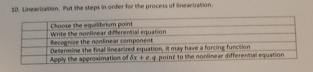 Solved 10. Linearization. Put the steps in order for the | Chegg.com