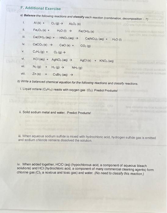 Solved a Balance the following reactions and classify each