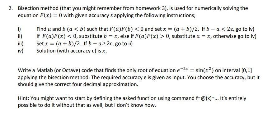 Solved Bisection Method (that You Might Remember From | Chegg.com